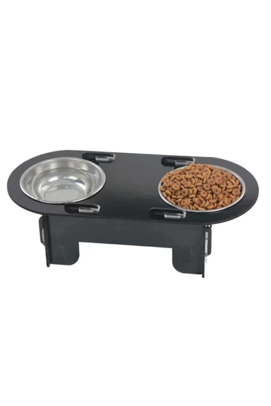 Evene Mama Su Kabı Paslanmaz Çelik Taslı 2'li Ahşap Kedi Ve Köpek Suluk Oval Model ürün görseli 1