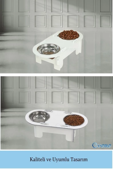 Evene Mama Su Kabı Paslanmaz Çelik Taslı 2'li Ahşap Kedi Ve Köpek Suluk Oval Model - Resim 6