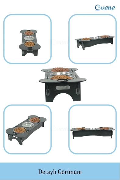 Evene Mama Su Kabı Paslanmaz Çelik Taslı 3'lü Ahşap Kedi Ve Köpek Suluk Kemik Model - Resim 5