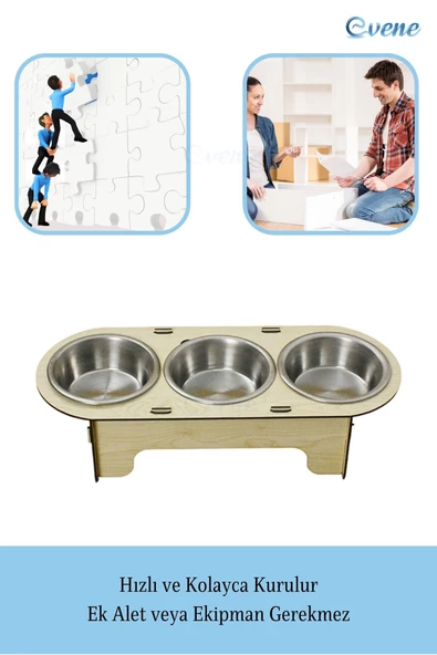 Evene Kedi Mama Kabı Kedi Su Kabı Kedi Mama ve Su Kabı Kedi Yemek Kabı 3 Çelik Kase Model 1 Açık Meşe - 5