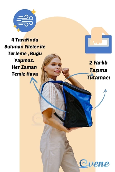 Evene Kedi Çantası Gri Kedi Taşıma Seyahat Sırt Evcil Hayvan Çantası Fileli Kalın El Tutamaçlı - Resim 4