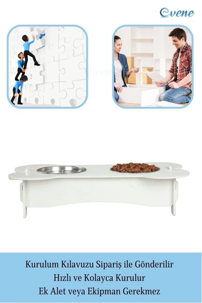 Evene Mama Su Kabı Paslanmaz Çelik Taslı 2'li Ahşap Kedi Ve Köpek Suluk Kemik Model - Resim 4