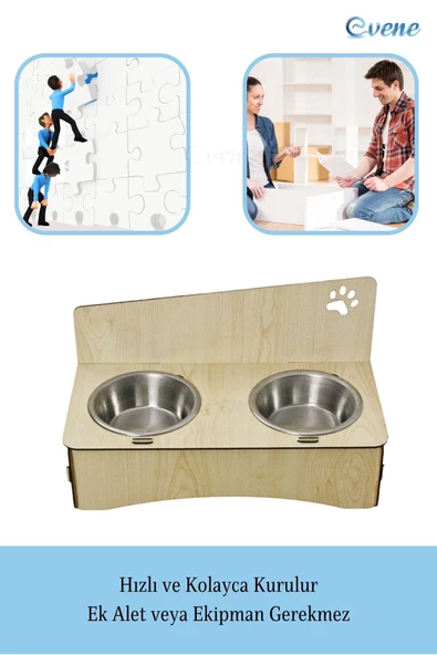 Evene Kedi Mama Kabı Kedi Su Kabı Kedi Mama ve Su Kabı Kedi Yemek Kabı 2 Çelik Kase Model 2 Açık Meşe - Resim 5