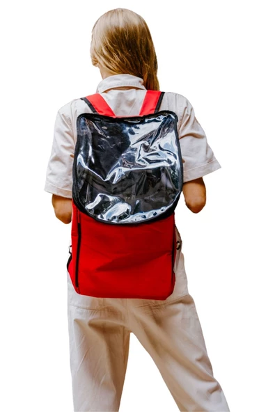 Evene Kırmızı Kedi Taşıma Çantası Şeffaf Orta Boy Uçak Için Uygun Hava Alan Kapsüllü Su Geçirmez Sırt Çant ürün görseli 1