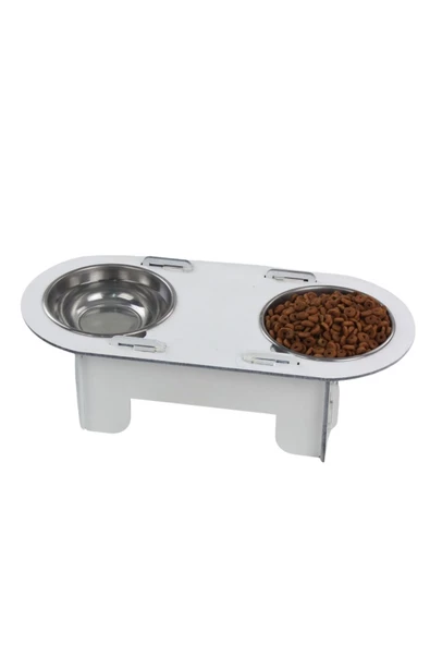 Evene Mama Su Kabı Paslanmaz Çelik Taslı 2'li Ahşap Kedi Ve Köpek Suluk Oval Model ürün görseli 1