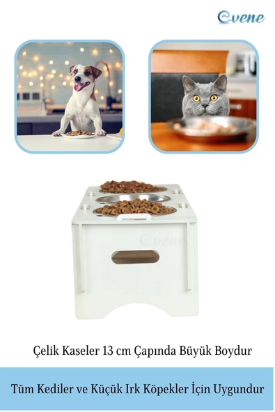 Evene Mama Su Kabı Paslanmaz Çelik Taslı 3'lü Ahşap Kedi Ve Köpek Suluk Balıklı Model - Resim 3