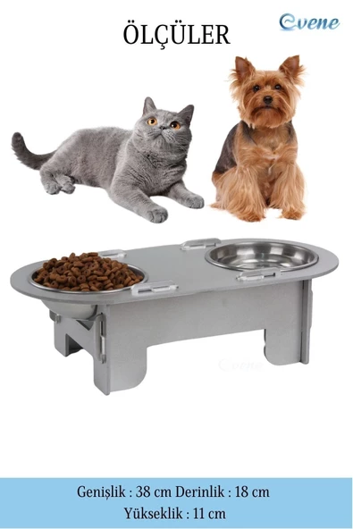 Evene Mama Su Kabı Paslanmaz Çelik Taslı 2'li Ahşap Kedi Ve Köpek Suluk Oval Model - 2