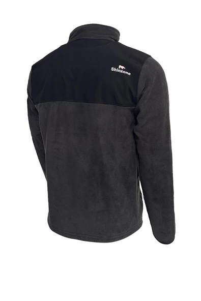 Erkek Regular Fit Fermuarlı Cepli Battal Büyük Beden Polar Füme Sweatshirt - 4