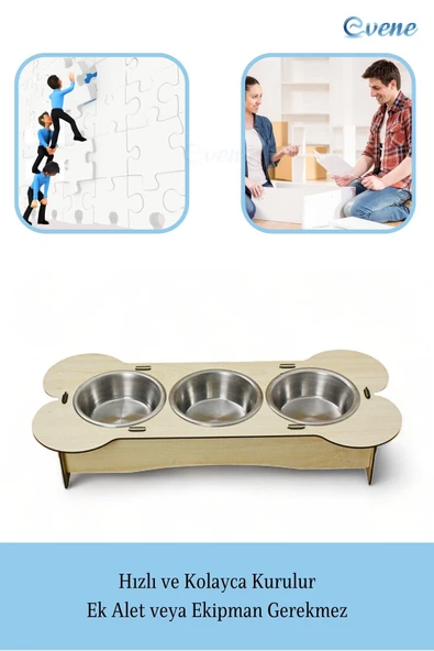 Evene Kedi Mama Kabı Kedi Su Kabı Kedi Mama ve Su Kabı Kedi Yemek Kabı 3 Çelik Kase Model 3 Açık Meşe - Resim 5