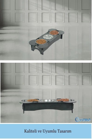 Evene Mama Su Kabı Paslanmaz Çelik Taslı 3'lü Ahşap Kedi Ve Köpek Suluk Kemik Model - Resim 6