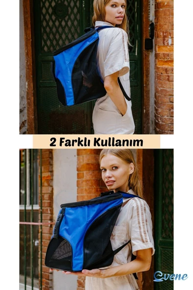 Evene Kedi Çantası Gri Kedi Taşıma Seyahat Sırt Evcil Hayvan Çantası Fileli Kalın El Tutamaçlı - Resim 3