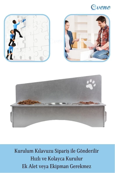 Evene Mama Su Kabı Paslanmaz Çelik Taslı 3'lü Ahşap Kedi Ve Köpek Suluk Patili Model - Resim 4