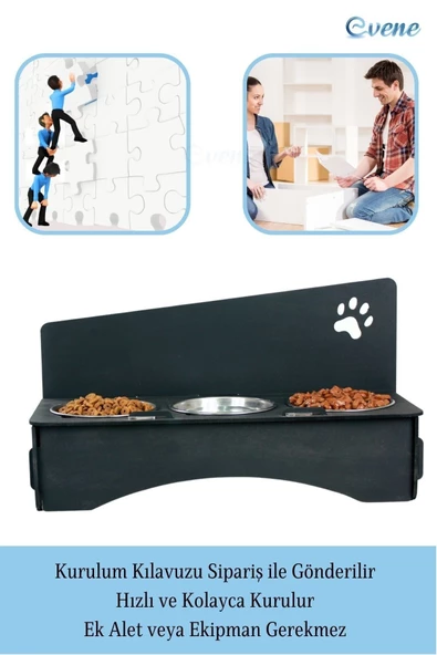 Evene Mama Su Kabı Paslanmaz Çelik Taslı 3'lü Ahşap Kedi Ve Köpek Suluk Patili Model - Resim 4