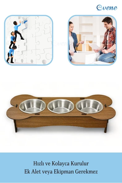 Evene Kedi Mama Kabı Kedi Su Kabı Kedi Mama ve Su Kabı Kedi Yemek Kabı 3 Çelik Kase Model 3 Ceviz - 5
