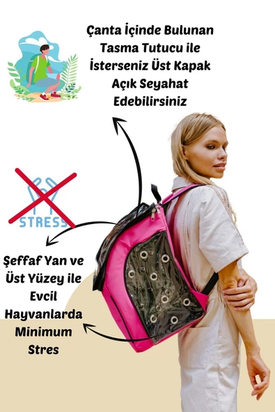 Evene Kırmızı Kedi Taşıma Çantası Şeffaf Orta Boy Uçak Için Uygun Hava Alan Kapsüllü Su Geçirmez Sırt Çant - Resim 3