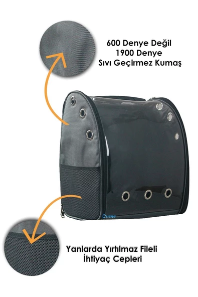 Evene Gri Kedi Taşıma Çantası Şeffaf Büyük Boy Uçak Için Uygun Hava Alan Su Geçirmez 2 Tarafı Açılır Sırt - Resim 2