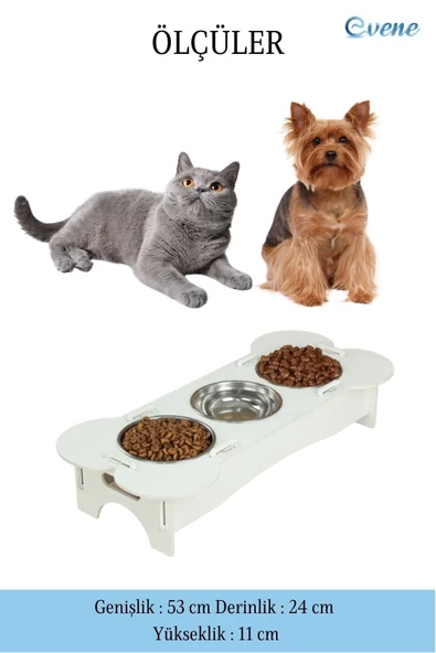 Evene Mama Su Kabı Paslanmaz Çelik Taslı 3'lü Ahşap Kedi Ve Köpek Suluk Kemik Model - Resim 2