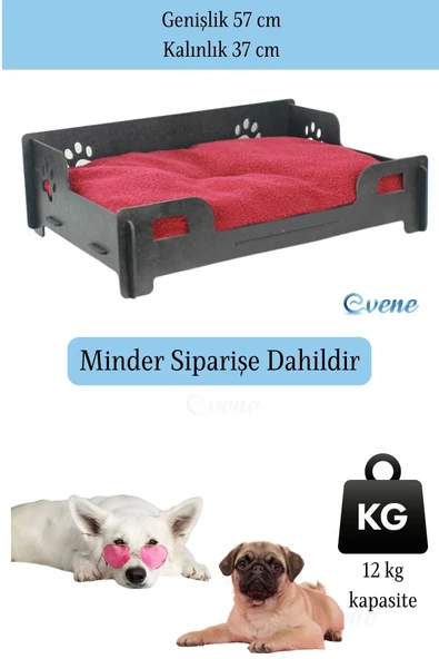 Evene Büyük Köpek Yatağı Dekoratif Ahşap Dayanıklı Siyah Renk Pati Model - 2