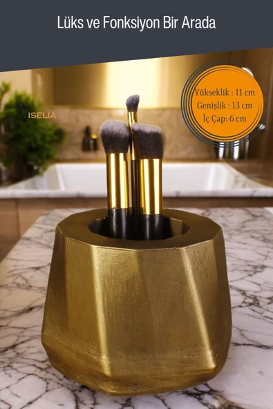 Viselia Makyaj Duzenleyici Makyaj Organizeri Makyaj Fırçalığı Makyaj Fırçası Altın Eskitme Renk Model 17 - Resim 2