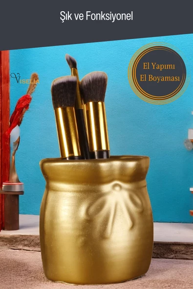 Viselia Makyaj Duzenleyici Makyaj Organizeri Makyaj Fırçalığı Makyaj Fırçası Altın Renk Model 8 - Resim 3