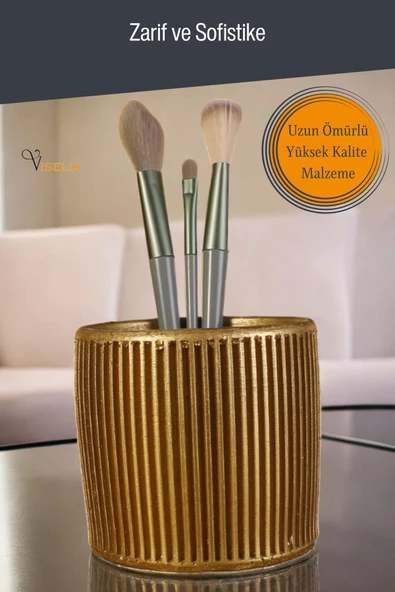 Viselia Makyaj Duzenleyici Makyaj Organizeri Makyaj Fırçalığı Makyaj Fırçası Altın Renk Model 1 - 4