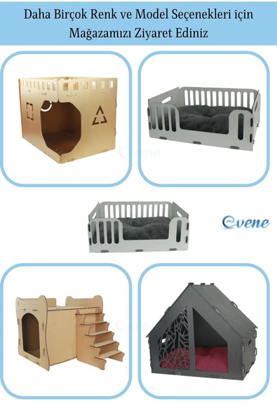 Evene Büyük Kedi Yatağı Dekoratif Ahşap Dayanıklı Açık Meşe Renk Model 5 - 4