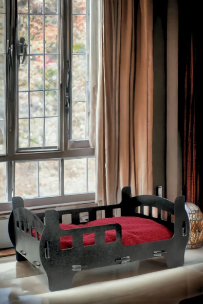 Pandogo Kedi Yatağı Ahşap Siyah Renk Model 2 - 1