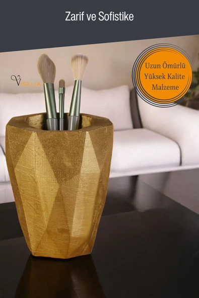 Viselia Makyaj Duzenleyici Makyaj Organizeri Makyaj Fırçalığı Makyaj Fırçası Altın  Renk Model 19 - Resim 4