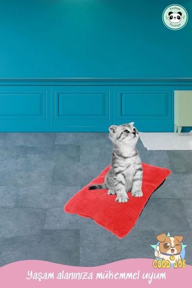 Pandogo Kedi Yatağı Evcil Hayvan Kedi Minderi 50x35 Cm Evcil Hayvan Minder Kırmızı - Resim 5