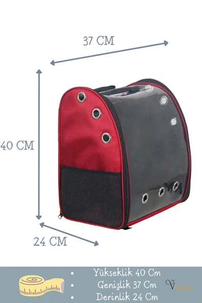 Viselia Kedi Taşıma Çantası Evcil Hayvan Seyahat Kedi Sırt Çantası Çift Açılır Kırmızı - Resim 3