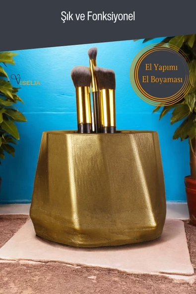 Viselia Makyaj Duzenleyici Makyaj Organizeri Makyaj Fırçalığı Makyaj Fırçası Altın Eskitme Renk Model 17 - Resim 3