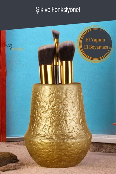 Viselia Makyaj Duzenleyici Makyaj Organizeri Makyaj Fırçalığı Makyaj Fırçası Altın Renk Model 15 - Resim 3