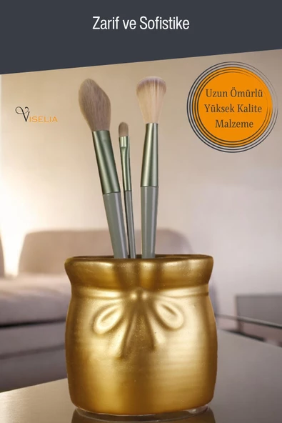 Viselia Makyaj Duzenleyici Makyaj Organizeri Makyaj Fırçalığı Makyaj Fırçası Altın Renk Model 8 - Resim 4