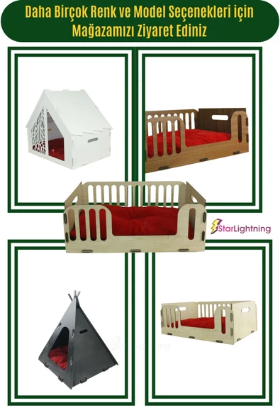 StarLightning Ahşap Büyük Kedi Yatağı Premium Kalite Açık Meşe Kedi Evi 50x35 Cm Model 5 - 4