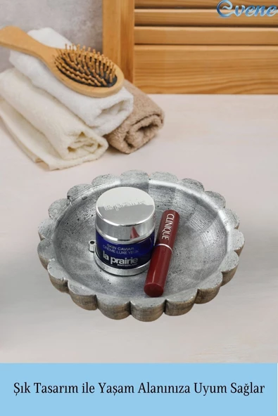 Evene Makyaj Organizeri Gümüş Eskitme Kozmetik Makyaj Düzenleyici Çiçek Model - Resim 4