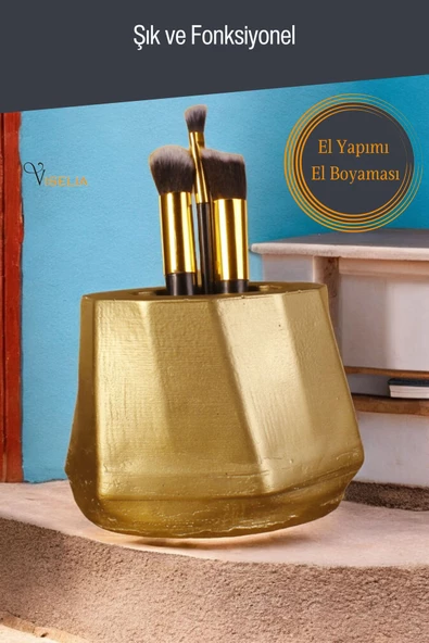 Viselia Makyaj Duzenleyici Makyaj Organizeri Makyaj Fırçalığı Makyaj Fırçası Altın Renk Model 17 - 3