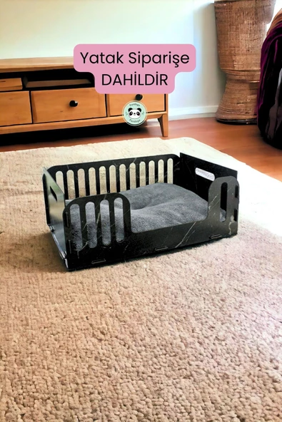 Pandogo Kedi Yatağı Ahşap Siyah Mermer Renk Model 5 - 2