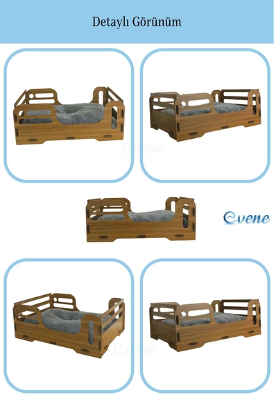 Evene Büyük Kedi Yatağı Dekoratif Ahşap Dayanıklı Ceviz Renk Model 4 - 3