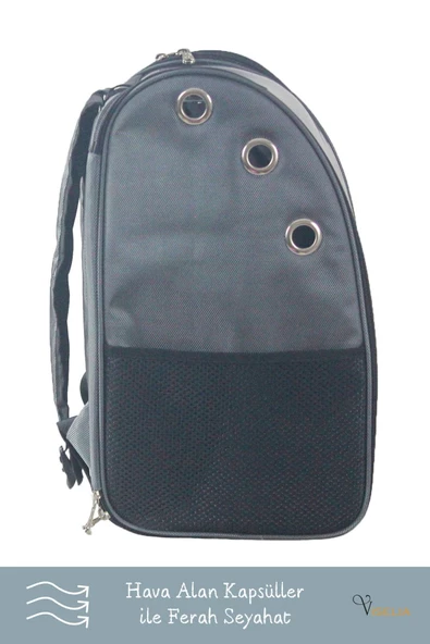 Viselia Kedi Taşıma Çantası Evcil Hayvan Seyahat Kedi Sırt Çantası Çift Açılır Gri - Resim 4