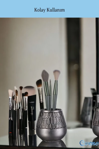 Evene Makyaj Organizeri Makyaj Fırçalığı Makyaj Organizer Düzenleyici Gümüş Eskitme Renk Model 3 - Resim 3