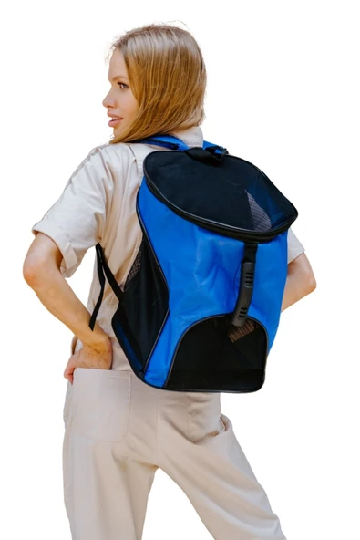 Viselia Kedi Taşıma Çantası Evcil Hayvan Seyahat Kedi Sırt Çantası Fileli Mavi ürün görseli 1