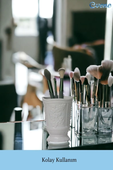 Evene Makyaj Organizeri Makyaj Fırçalığı  Düzenleyici Beyaz Renk Model 9 - Resim 3