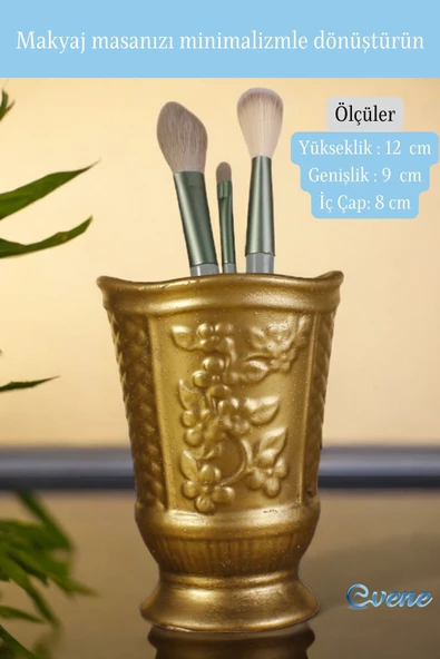 Evene Makyaj Organizeri Makyaj Fırçalığı Makyaj Organizer Düzenleyici Altın Eskitme Renk Model 9 - 2