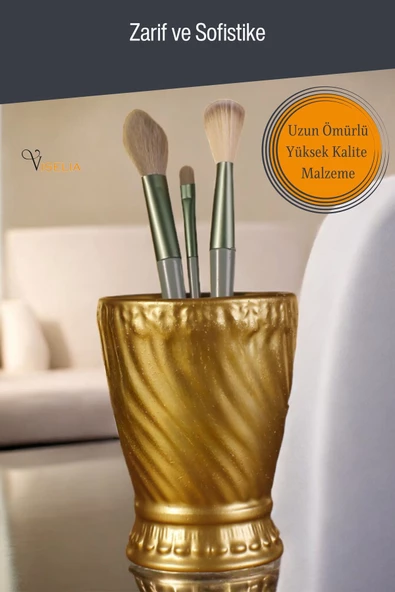 Viselia Makyaj Duzenleyici Makyaj Organizeri Makyaj Fırçalığı Makyaj Fırçası Altın Renk Model 14 - Resim 4