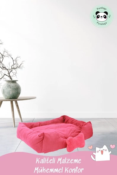 Pandogo Kedi Yatağı Evcil Hayvan Kedi Minderi Evcil Hayvan Dikdörtgen 65x45 Cm Yumuşak Minder Kırmızı - Resim 2