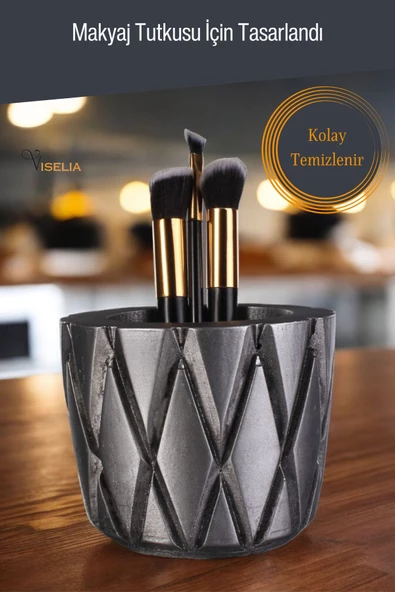 Viselia Makyaj Duzenleyici Makyaj Organizeri Makyaj Fırçalığı Makyaj Fırçası Gümüş Eskitme Renk Model 18 - Resim 5