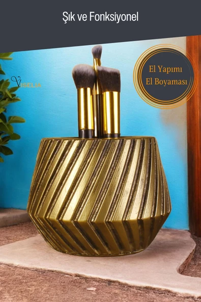 Viselia Makyaj Duzenleyici Makyaj Organizeri Makyaj Fırçalığı Makyaj Fırçası Altın Eskitme Renk Model 21 - 3