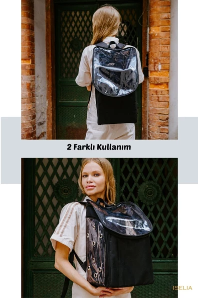 Viselia Kedi Taşıma Çantası Evcil Hayvan Seyahat Kedi Sırt Çantası 16 Kapsüllü Siyah - Resim 3