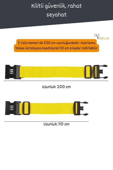 Viselia Şifreli Bavul Kılıfı Şifreli Valiz Koruyucu Valiz Kemeri Sarı 2 Adet - 3