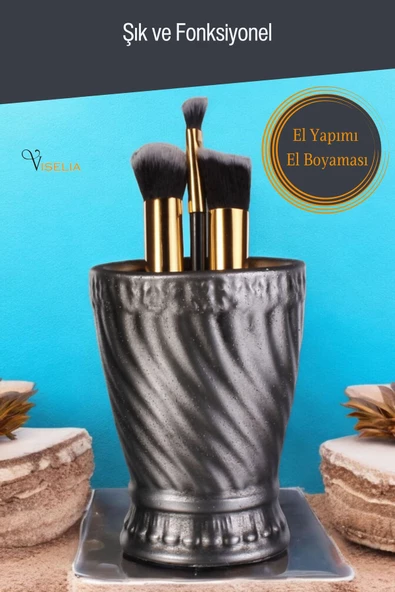 Viselia Makyaj Duzenleyici Makyaj Organizeri Makyaj Fırçalığı Makyaj Fırçası Gümüş Eskitme Renk Model 14 - 3